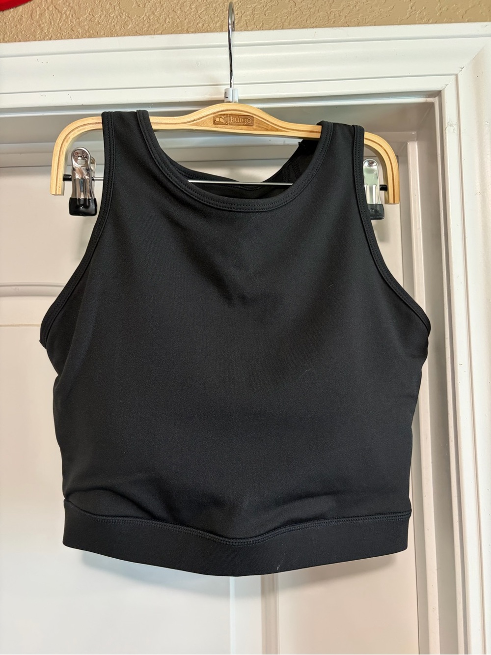 Pop Fit Black High Neck Sports Bra with Purple Crisscross Back